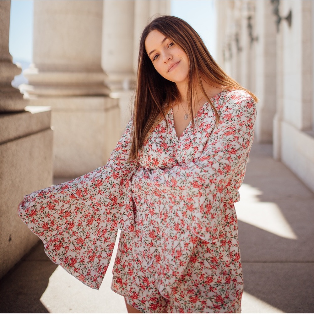 Floral romper long sleeve romper.